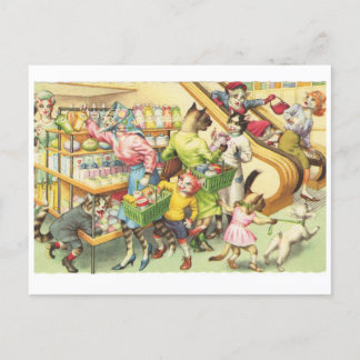 Kitty Cats in a Grocery Store, Cats in Clothes Postcard