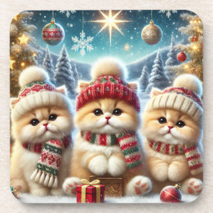 Kitty Cats in Christmas Decor and Snow Coaster