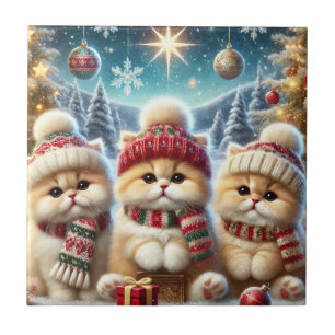 Kitty Cats in Christmas Decor and Snow  Tile