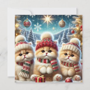 Kitty cats in festive Christmas decor and Snow Holiday Card