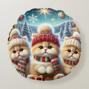 Kitty cats in festive Christmas decor and Snow Round Cushion
