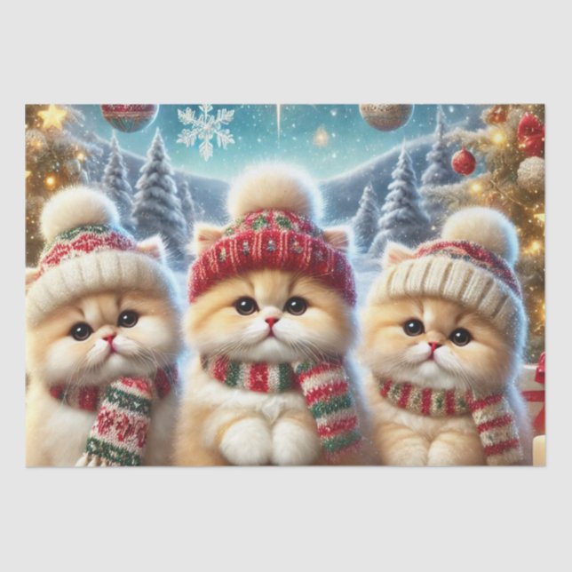 Kitty cats in festive Christmas decor and Snow Tissue Paper (Front)