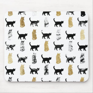 Kitty Cats in Gold and Black and White Marble Mouse Mat