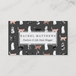 Kitty Cats in Rose Gold and Black and White Marble Business Card