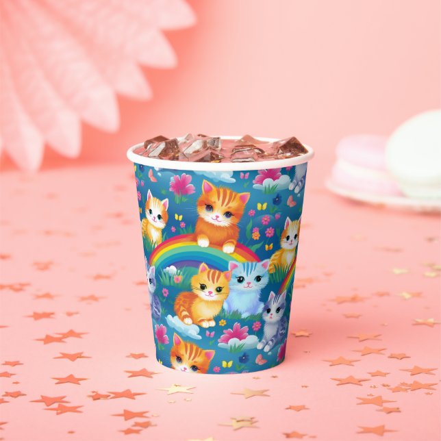 Kitty Cats on Rainbows Cute and Colourful Paper Cups (Insitu)