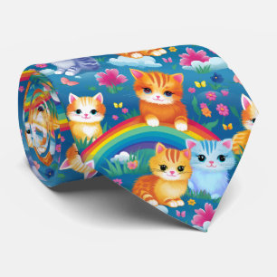 Kitty Cats on Rainbows Cute and Colourful Tie