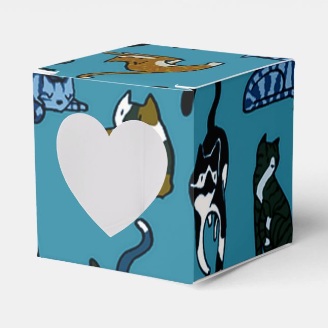 Kitty Corner Cat Pattern Heart Favour Box (Front Side)