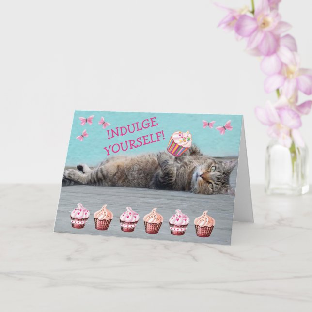 Kitty Cupcake Feast Birthday Card (Orchid)