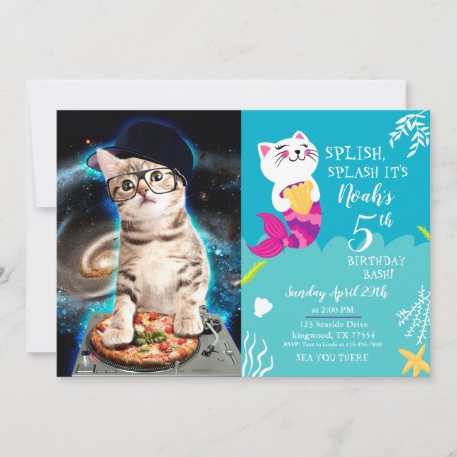 kitty dj cat invitation (Front)