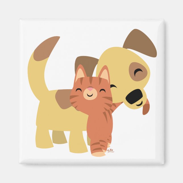 Kitty & Doggy cartoon magnet (Front)