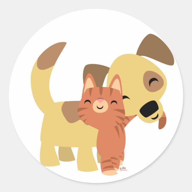 Kitty & Doggy cartoon sticker (Front)
