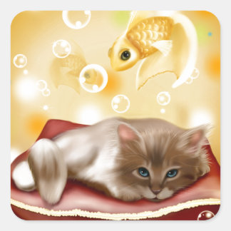 Kitty Dreams Square Sticker