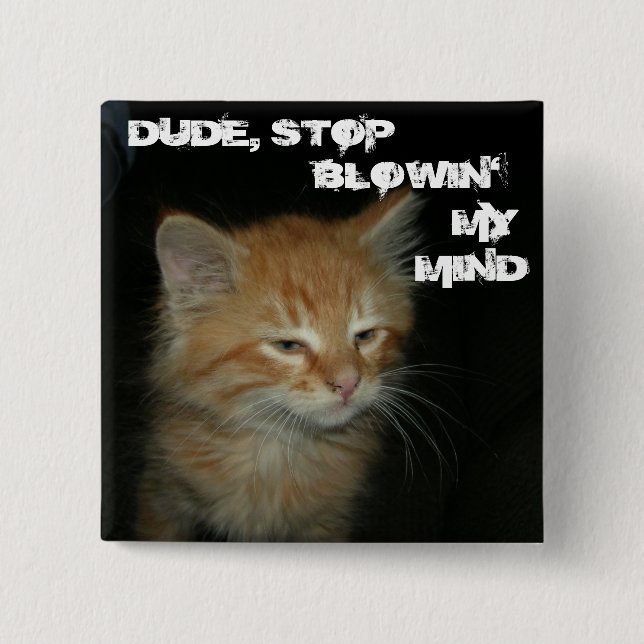 Kitty "DUDE, STOP BLOWIN' MY MIND" Button (Front)