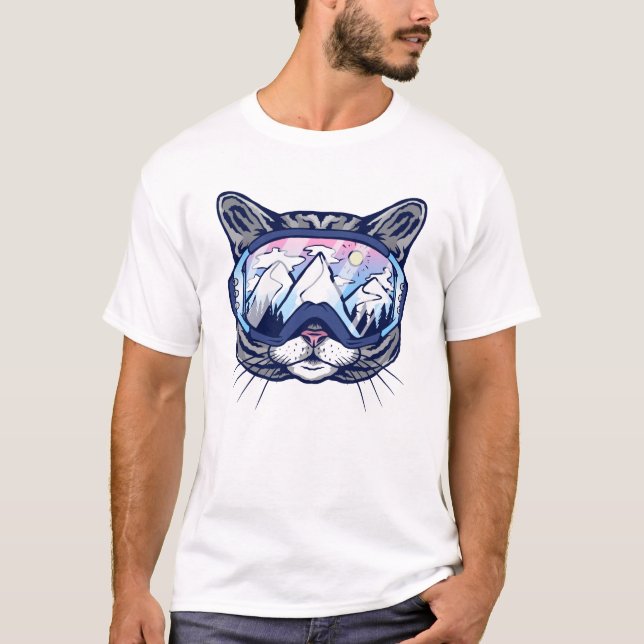 Kitty Face Cat with Ski Glasses T-Shirt (Front)