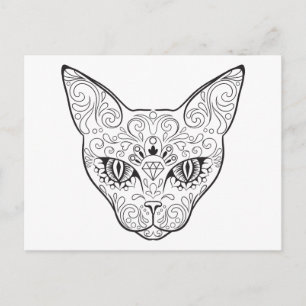 Kitty Face Sugar Skull Day of the Dead Cat Postcard