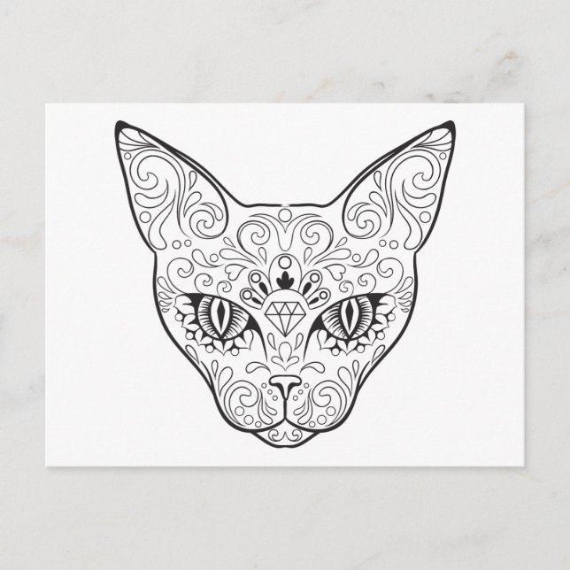 Kitty Face Sugar Skull | Day of the Dead Cat Postcard (Front)