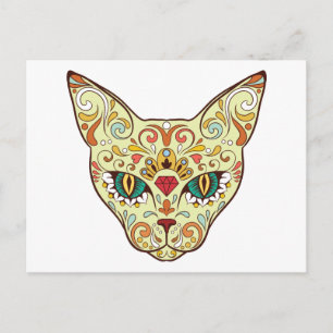 Kitty Face Sugar Skull Day of the Dead Cat Postcard