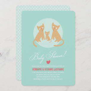 Kitty Family Mint Couples Baby Shower Invite Round