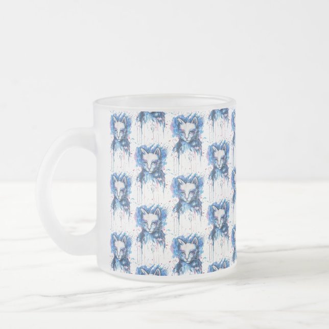 Kitty Frosted Glass Coffee Mug (Left)