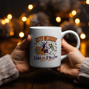 Kitty Getaway Halloween Skeleton Chase Cat Desig Two-Tone Coffee Mug
