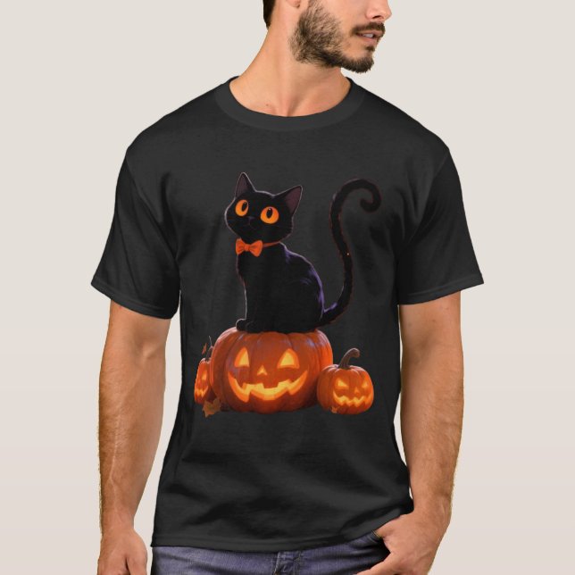 Kitty Halloween Pumpkin Black Cat Performance T-Shirt (Front)