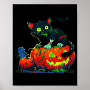 Kitty Halloween Pumpkin Black Cat Poster