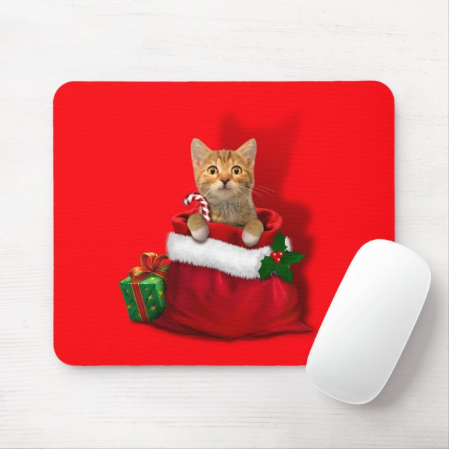 Kitty in a Christmas Bag Mouse Mat (With Mouse)
