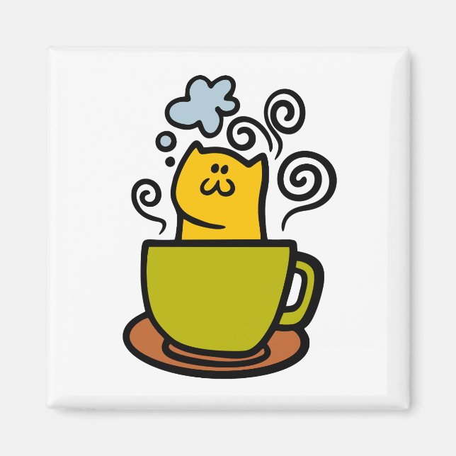 Kitty in a coffee cup magnet (Front)