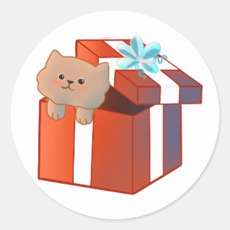 kitty in a gift box classic round sticker