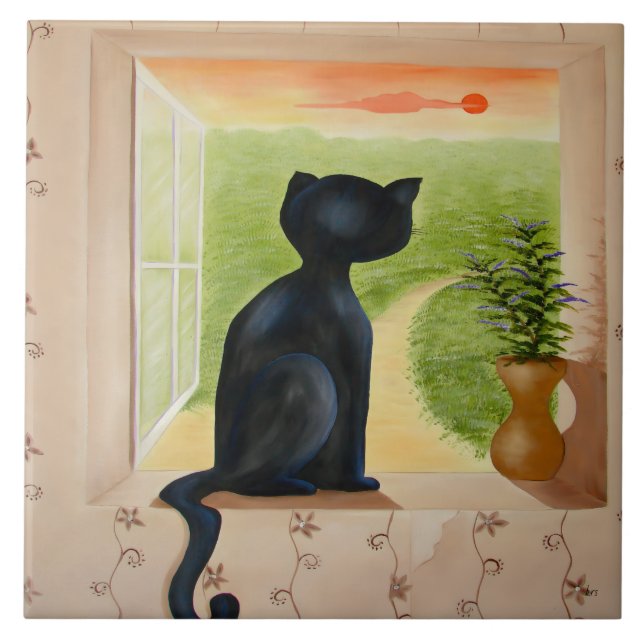Kitty in a Window Tile (Front)