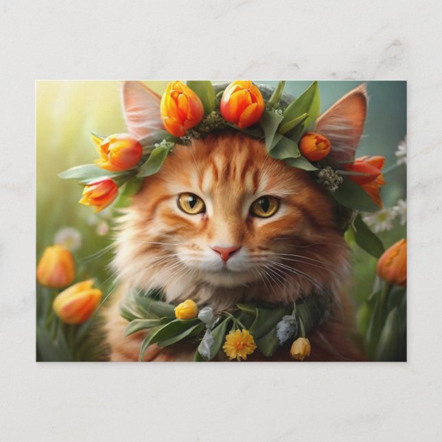 Kitty in Orange Blooms Postcard (Front)