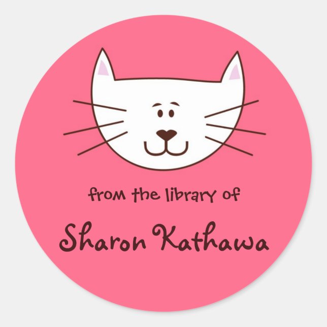 Kitty in Pink bookplates Classic Round Sticker (Front)