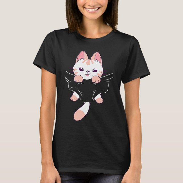 Kitty in Pocket Cat T-Shirt (Front)