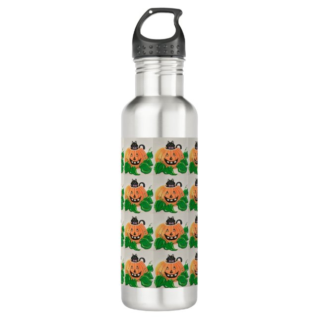 Kitty in Pumpkin Candy Jar 710 Ml Water Bottle (Front)