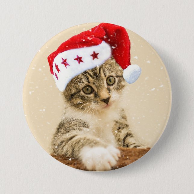 Kitty In Santa Hat Button (Front)