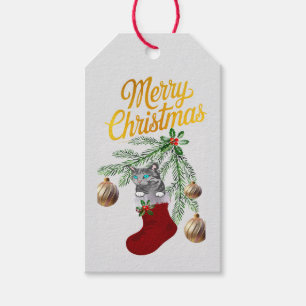 Kitty in stocking  gift tags