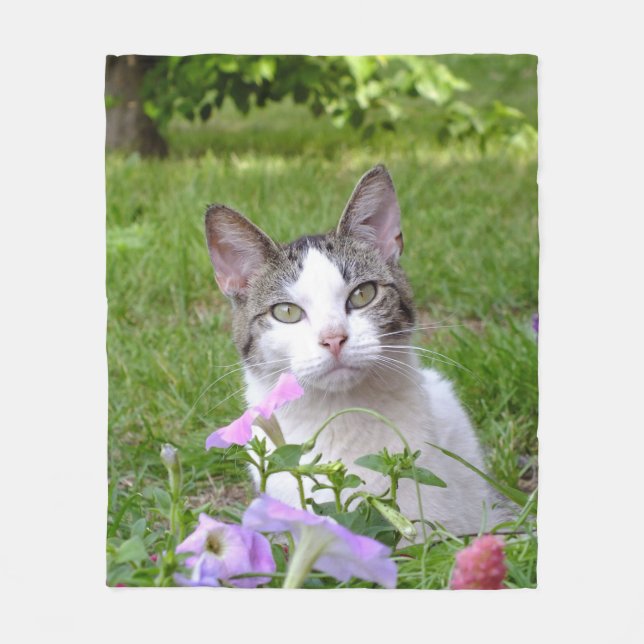 Kitty in the Flowers Fleece blanket (Front)