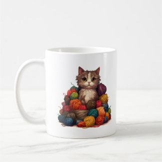 Kitty in yarn pile knitting crochet mug
