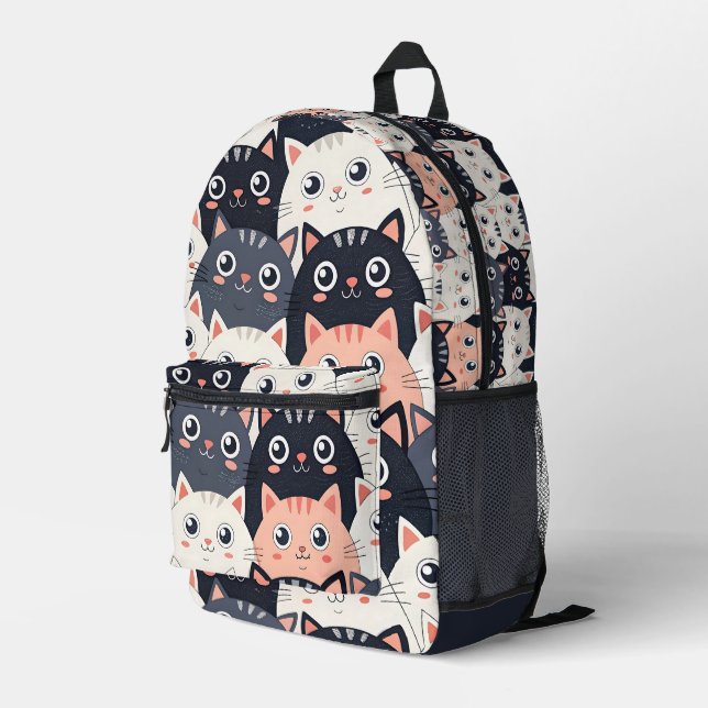 Kitty Kat Kaleidoscope Printed Backpack (Back Corner Right)