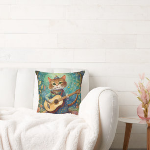 Kitty Kat Playing Guitar Cushion
