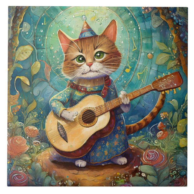 Kitty Kat Playing Guitar Tile (Front)