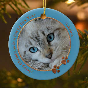 Kitty Keepsake Blue Christmas Photo Ornament