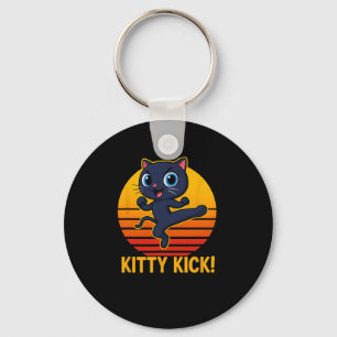 Kitty Kick Karate Martial Arts Cat Retro Sunset An Key Ring