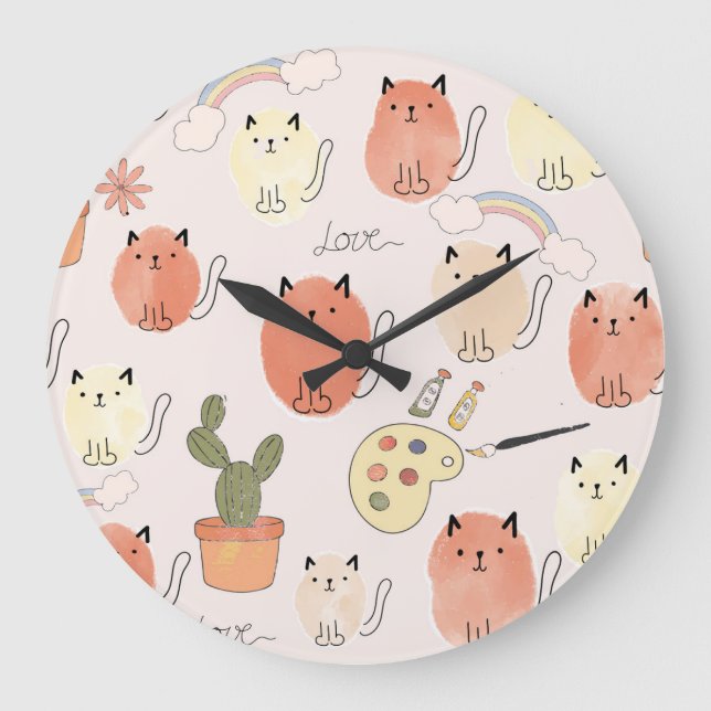 Kitty Kitten Cats: Cute Animal Pattern Large Clock (Front)