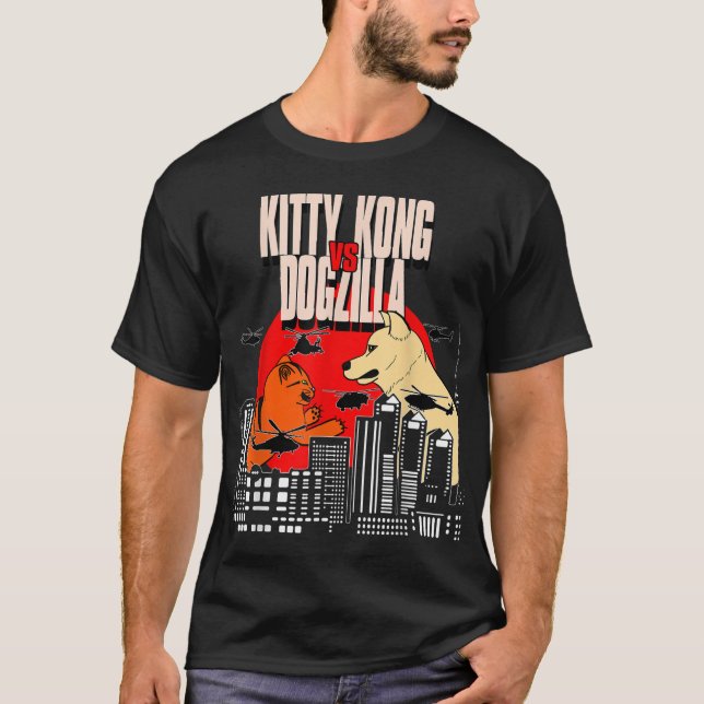 Kitty Kong Versus Dogzilla Funny Tokyo Japan Cat D T-Shirt (Front)