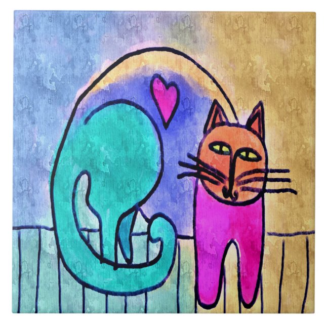 Kitty Love Abstract Cat Painting Tile (Front)