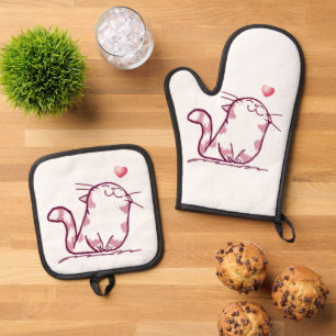 Kitty Love Oven Mitt & Pot Holder Set