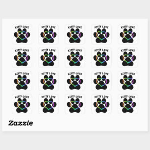 Kitty Love Rainbow Heart Square Sticker
