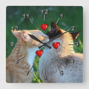 Kitty love square wall clock