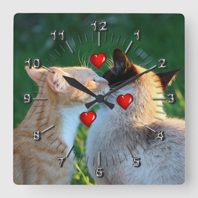 Kitty love square wall clock (Front)